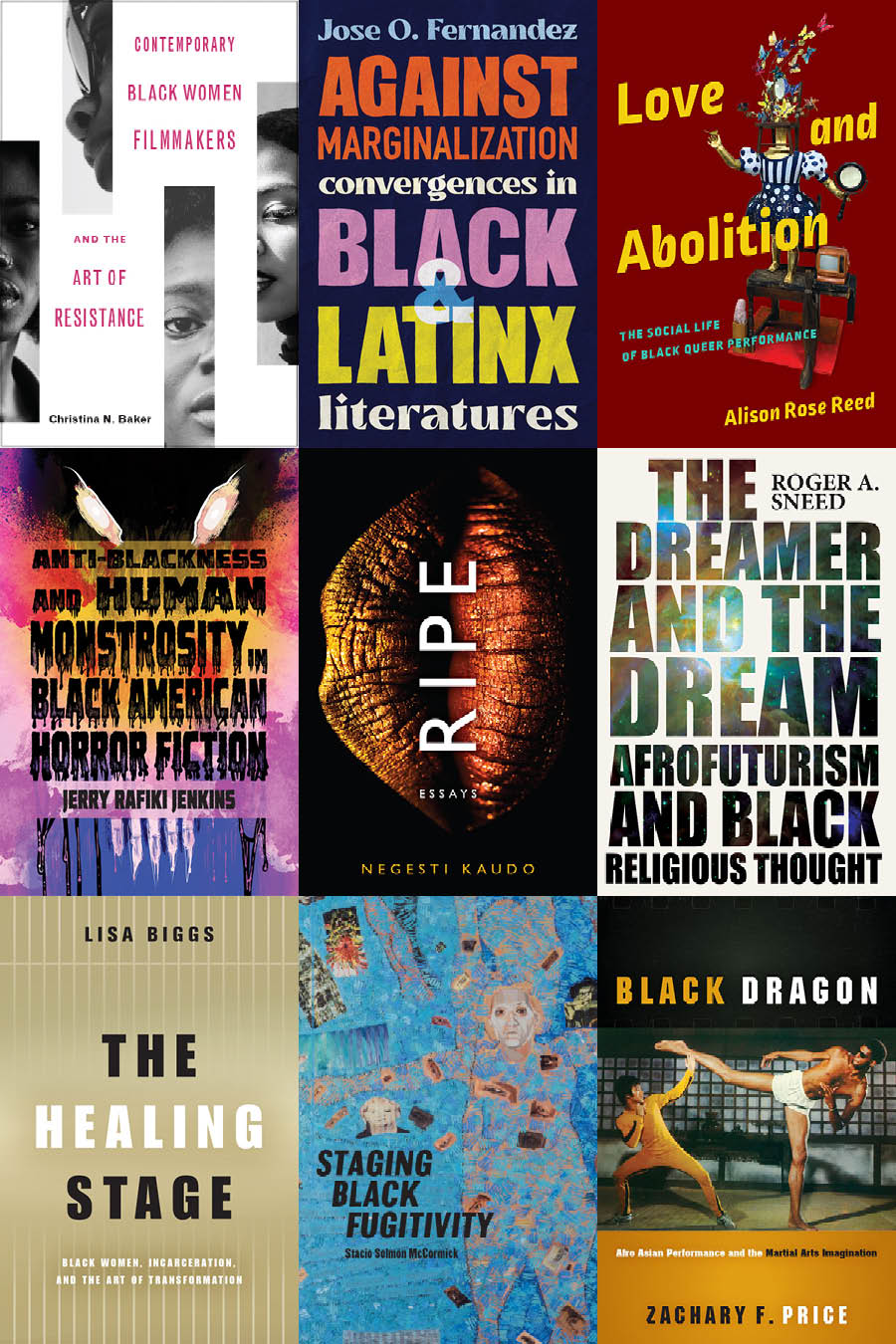 A collage of OSU Press Black studies books arranged in a 3x3 grid, showing the range of the press's output